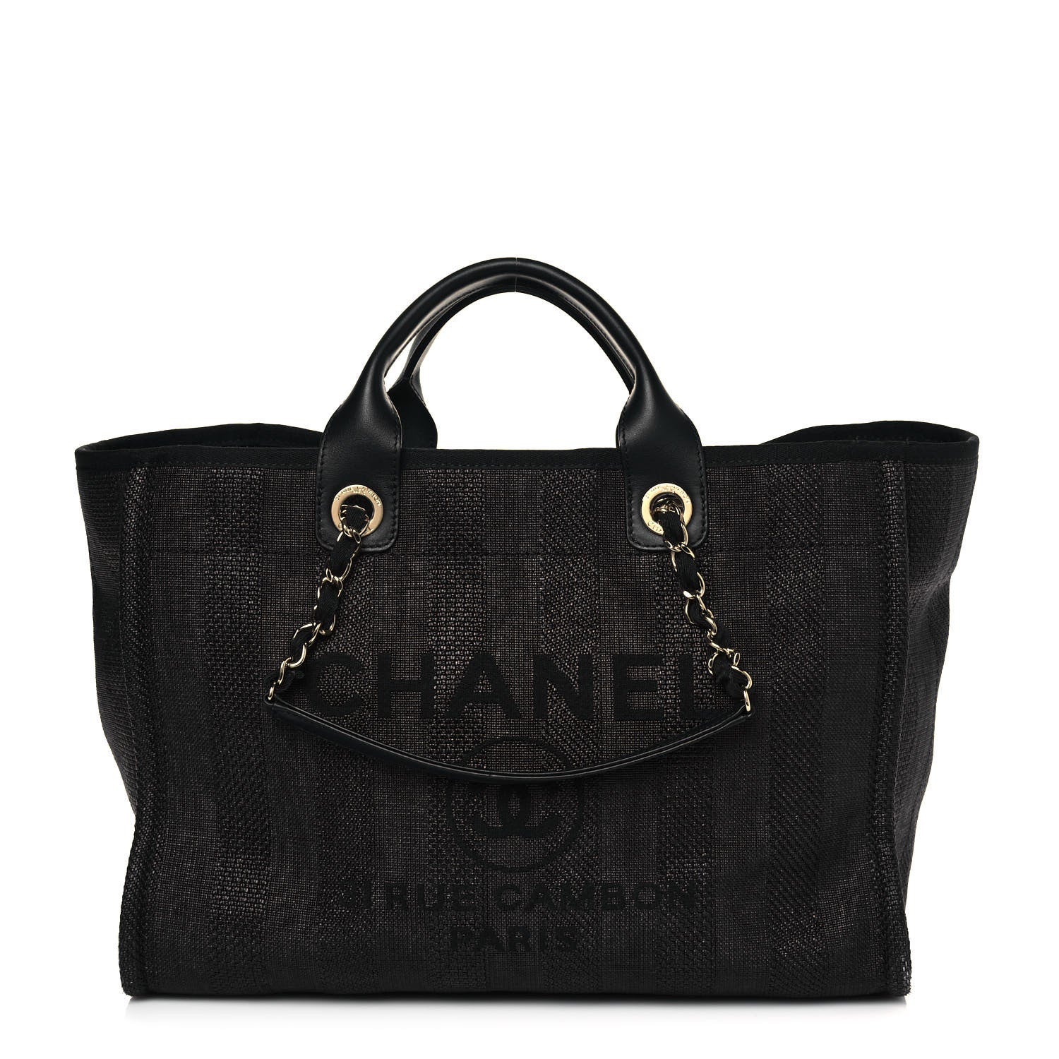 Chanel Mixed Fibers Calfskin Striped Medium Deauville Tote Black 1 of 11