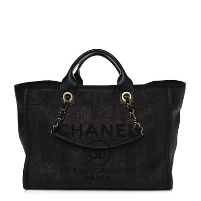 Chanel Mixed Fibers Calfskin Striped Medium Deauville Tote Black 1 of 11