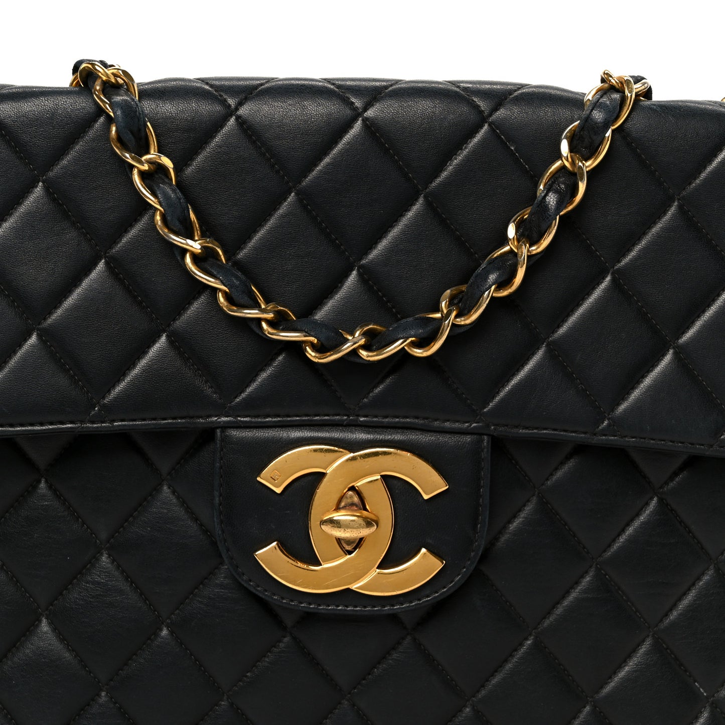 Lambskin Quilted XL Jumbo Single Flap Black