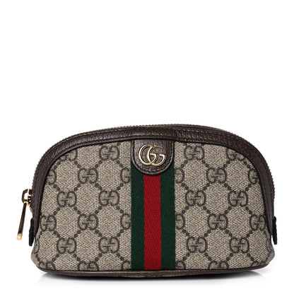 Gucci GG Supreme Monogram Textured Calfskin Web Medium Ophidia Cosmetic Case Beige Ebony New Acero 1 of 9