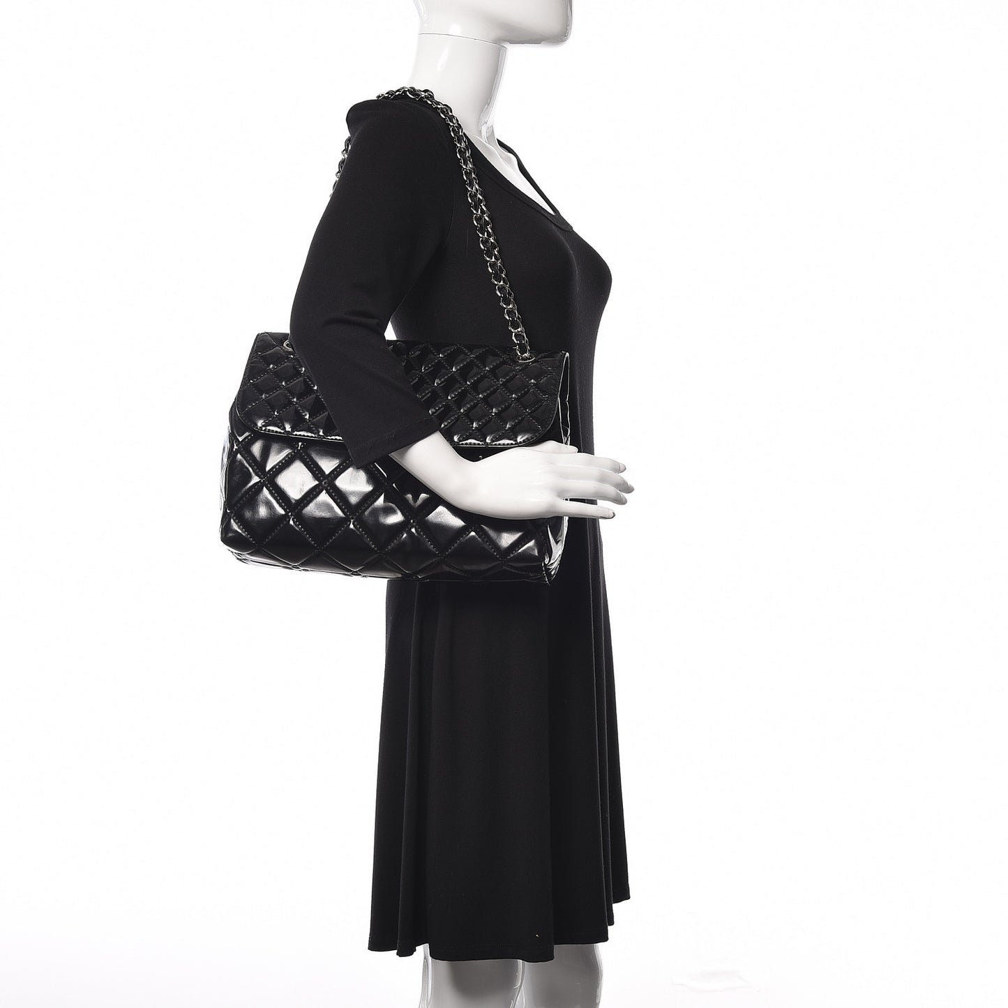Vinyl Quilted In the Business Flap Bag Black