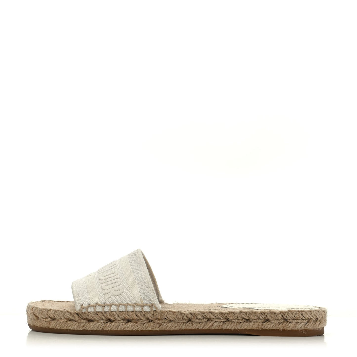 Canvas Embroidered Granville Espadrille Flat Slide Sandals 37.5 Ivory