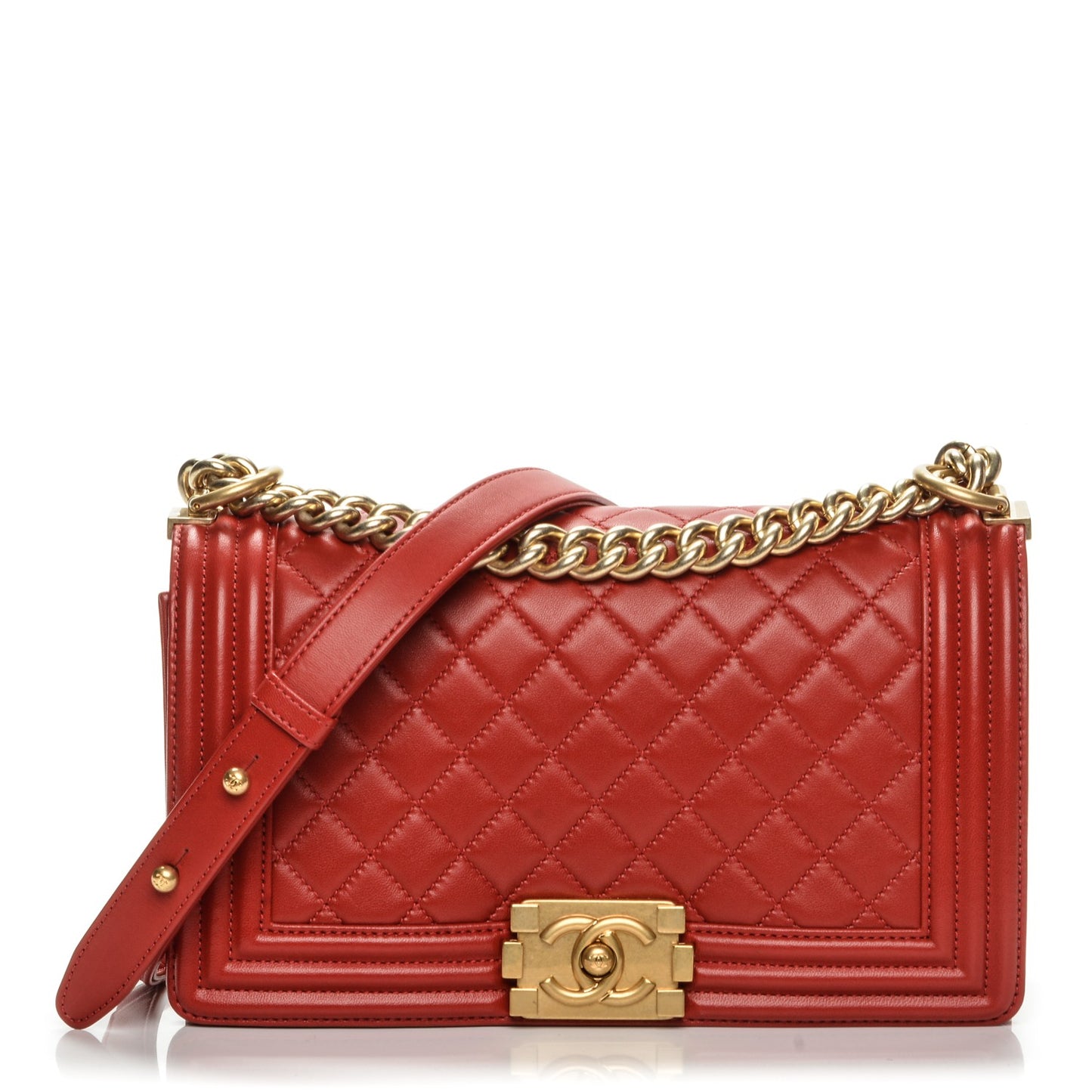 Lambskin Quilted Medium Boy Flap Red