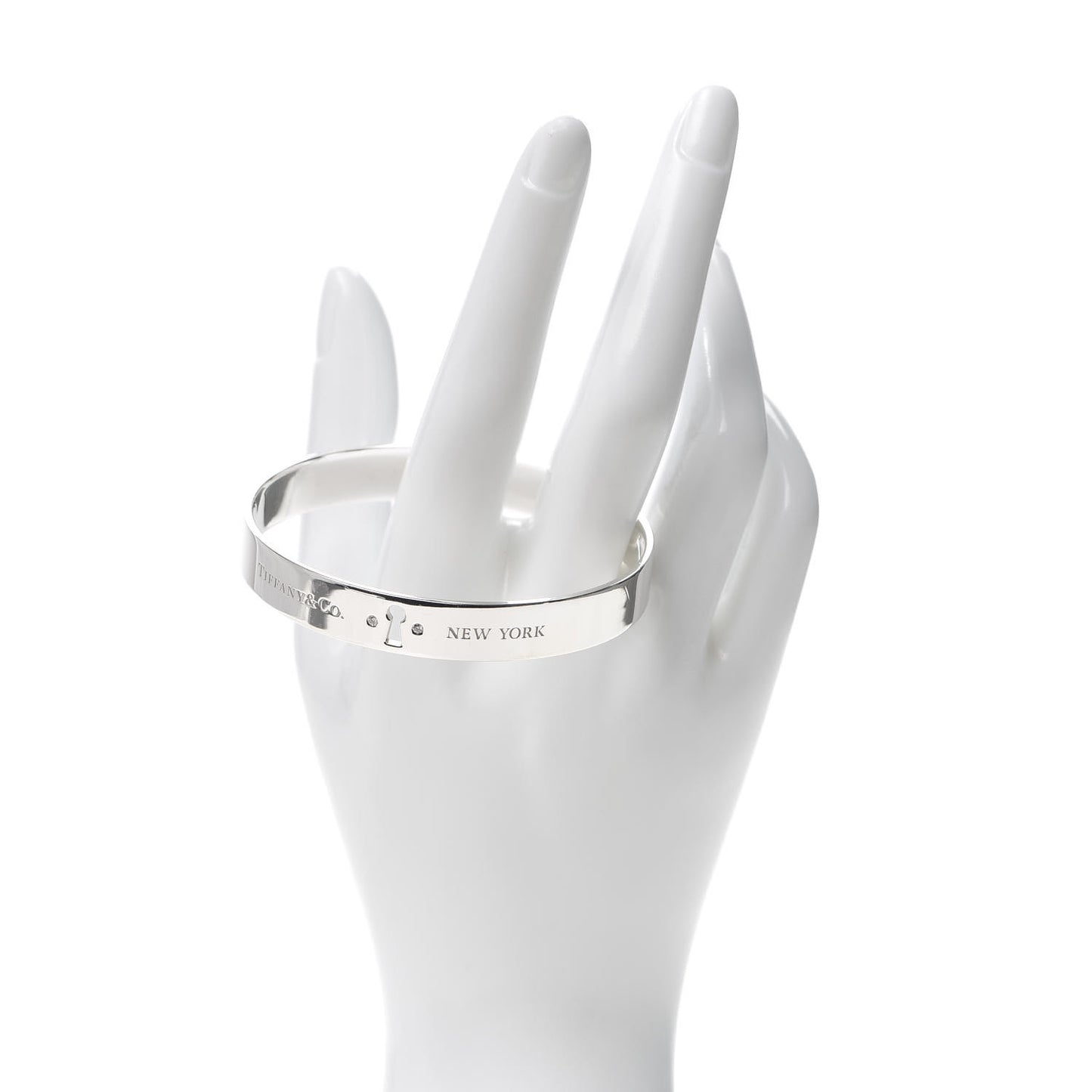Sterling Silver Diamond Narrow Locks Bangle Bracelet