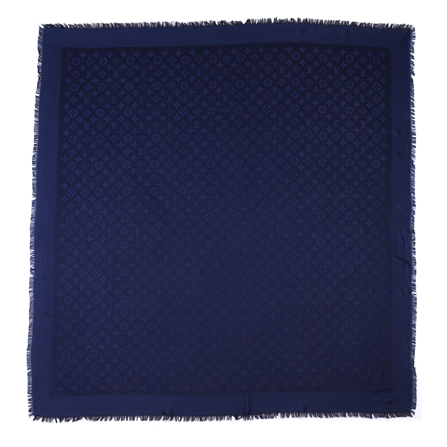 Silk Wool Monogram Shawl Night Blue