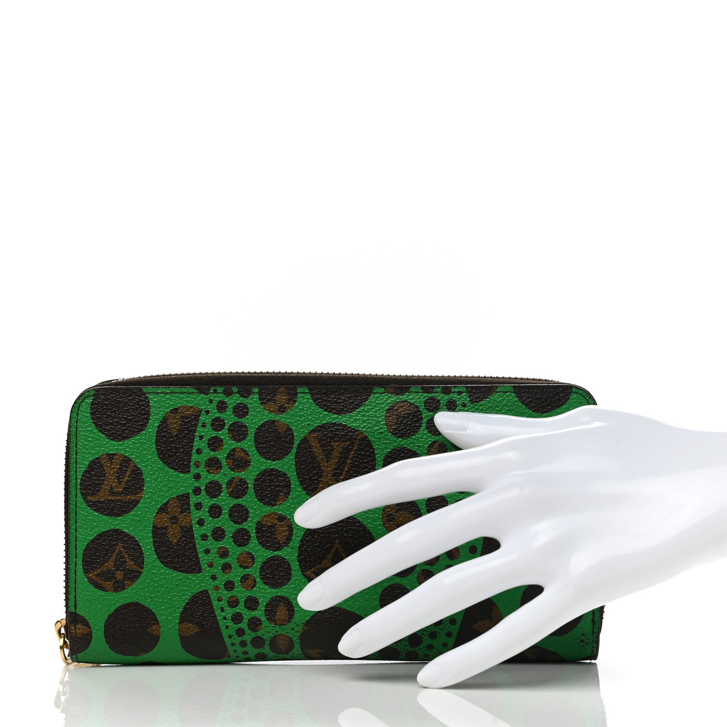 Louis Vuitton Monogram Kusama Pumpkin Dots Zippy Wallet Green