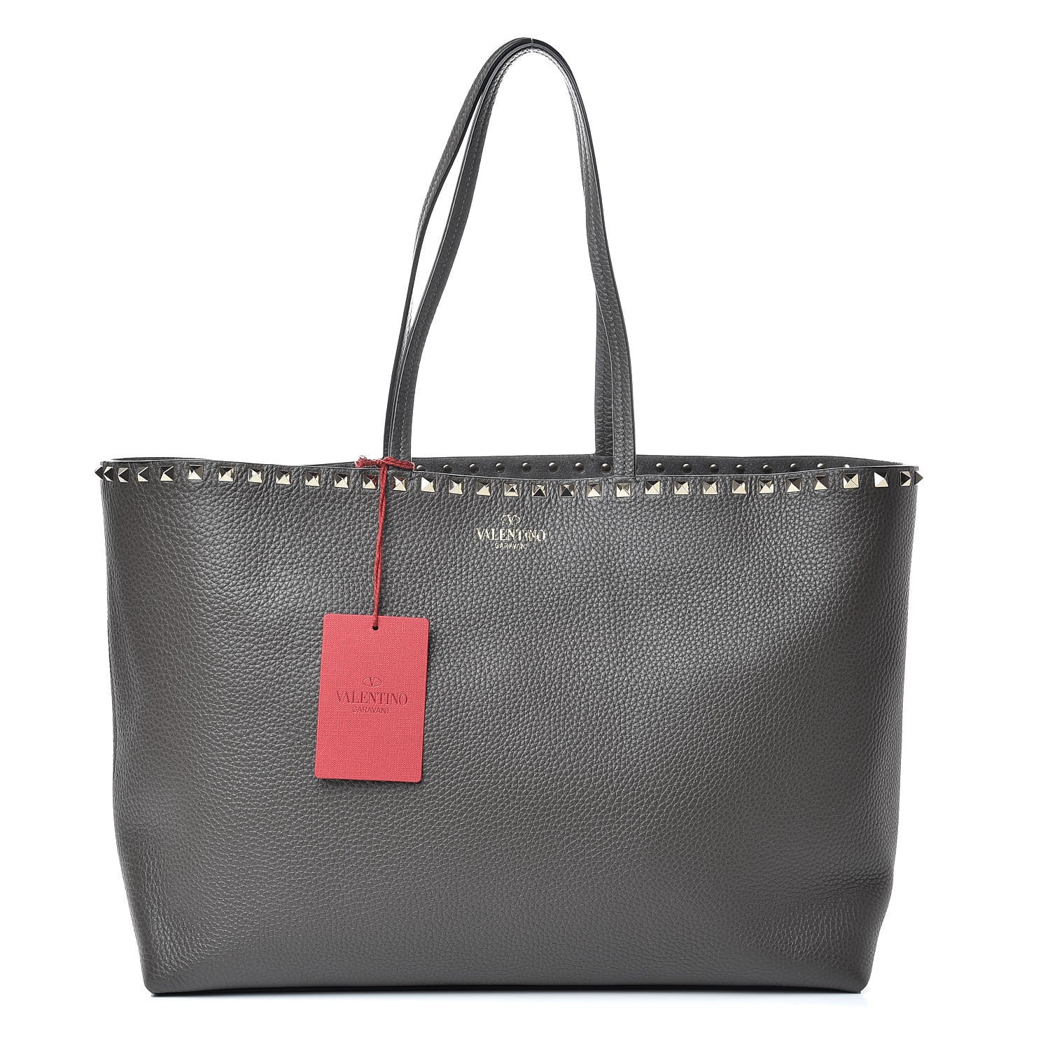 Valentino Garavani Grained Calfskin Rockstud Shoulder Tote Graphite 1 of 10