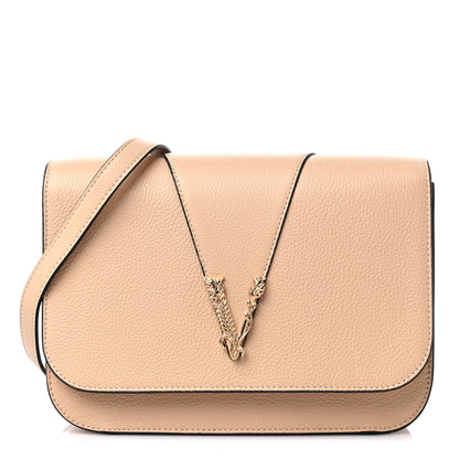 Versace Grained Calfskin Virtus Shoulder Bag Beige 1 of 9