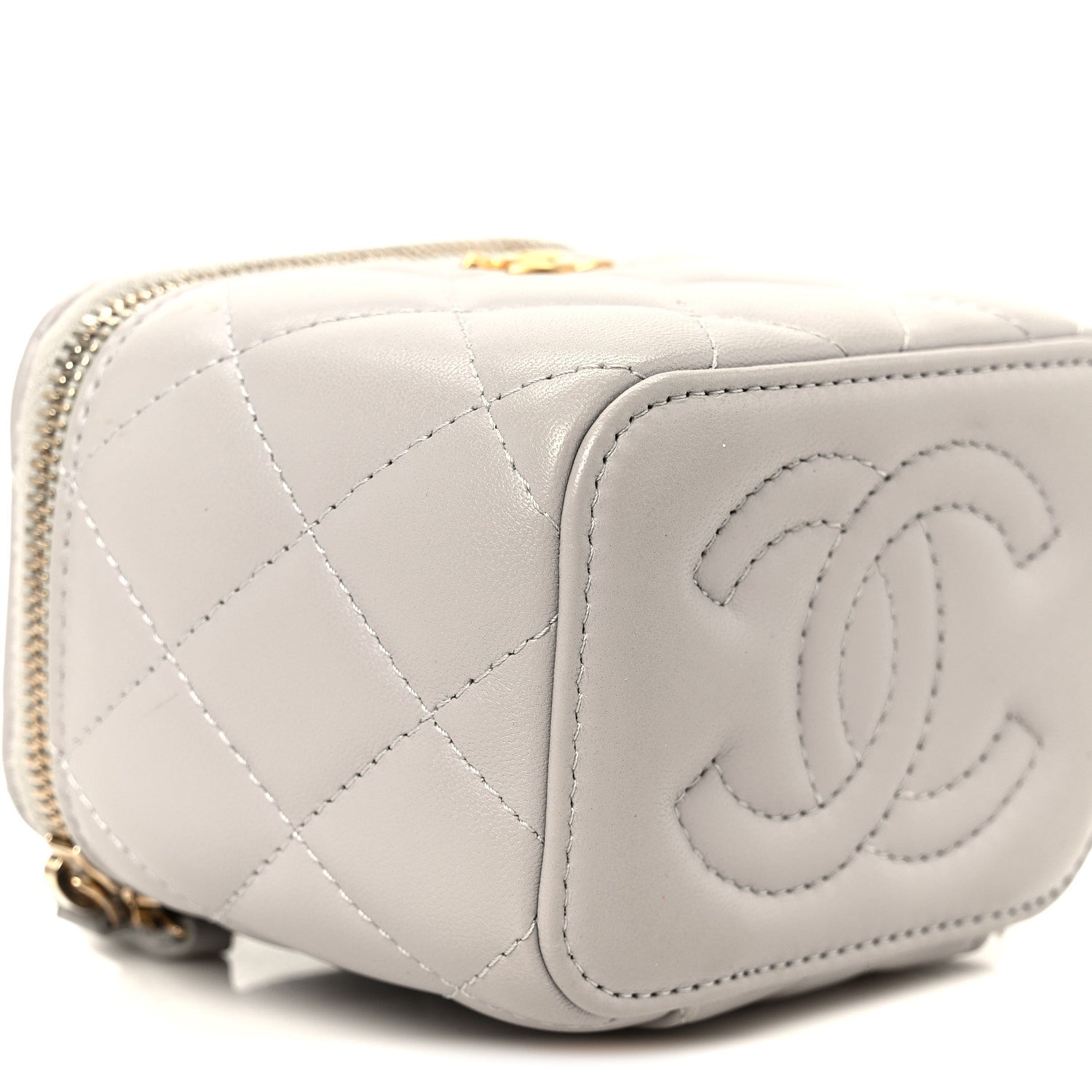 Chanel Lambskin Quilted Pearl Crush Mini Vanity Case With Chain Grey 9 of 10
