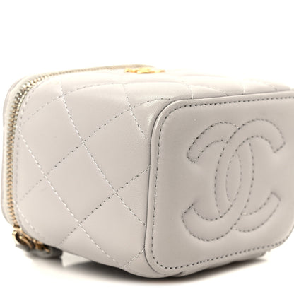 Chanel Lambskin Quilted Pearl Crush Mini Vanity Case With Chain Grey 9 of 10