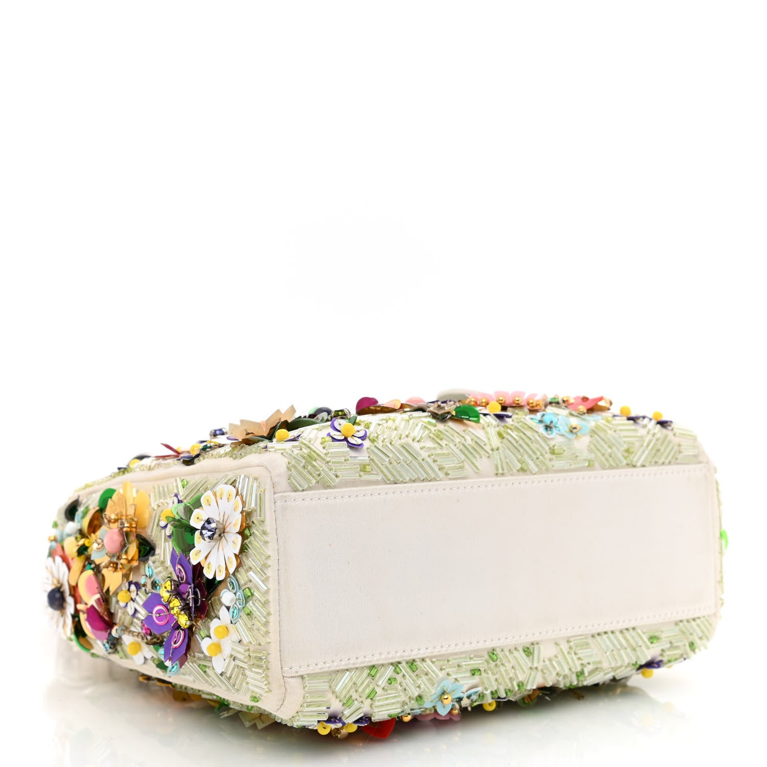 Christian Dior Satin Beaded Floral Embroidered Mini Lady Dior White Multicolor 4 of 13