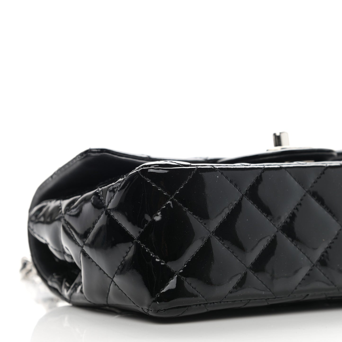 Patent Calfskin Quilted Mini Rectangular Flap Black