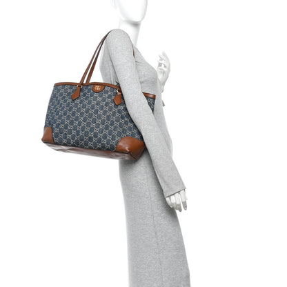 Gucci New Denim GG Monogram Medium Ophidia Shopping Tote Blue Tea Cuir 2 of 11