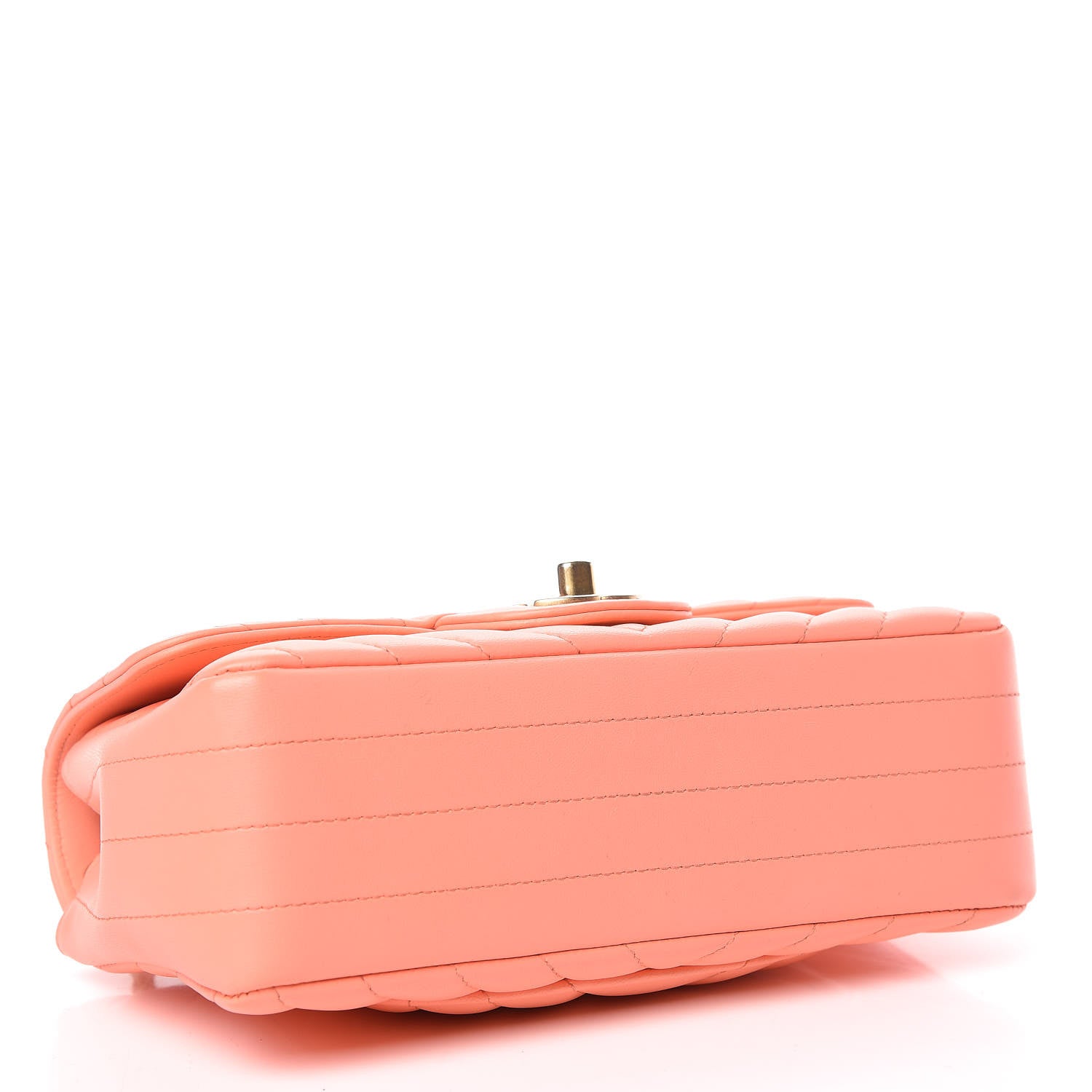 Chanel Lambskin Chevron Quilted Mini Rectangular Flap Coral 4 of 10