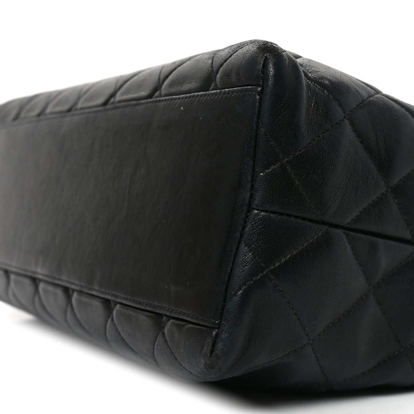 Lambskin Quilted Small Shopping Tote Black