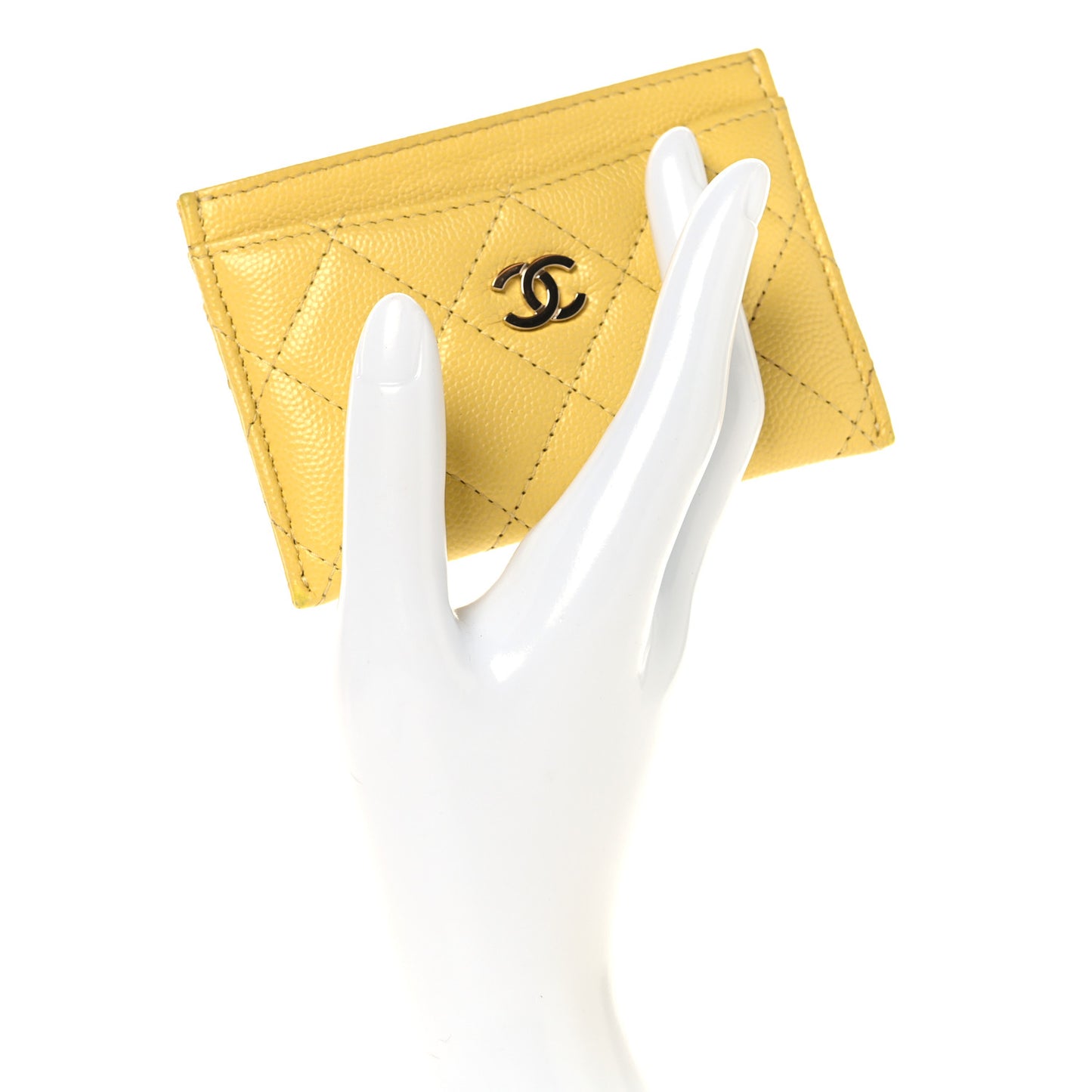 Caviar Quilted Card Holder Yellow