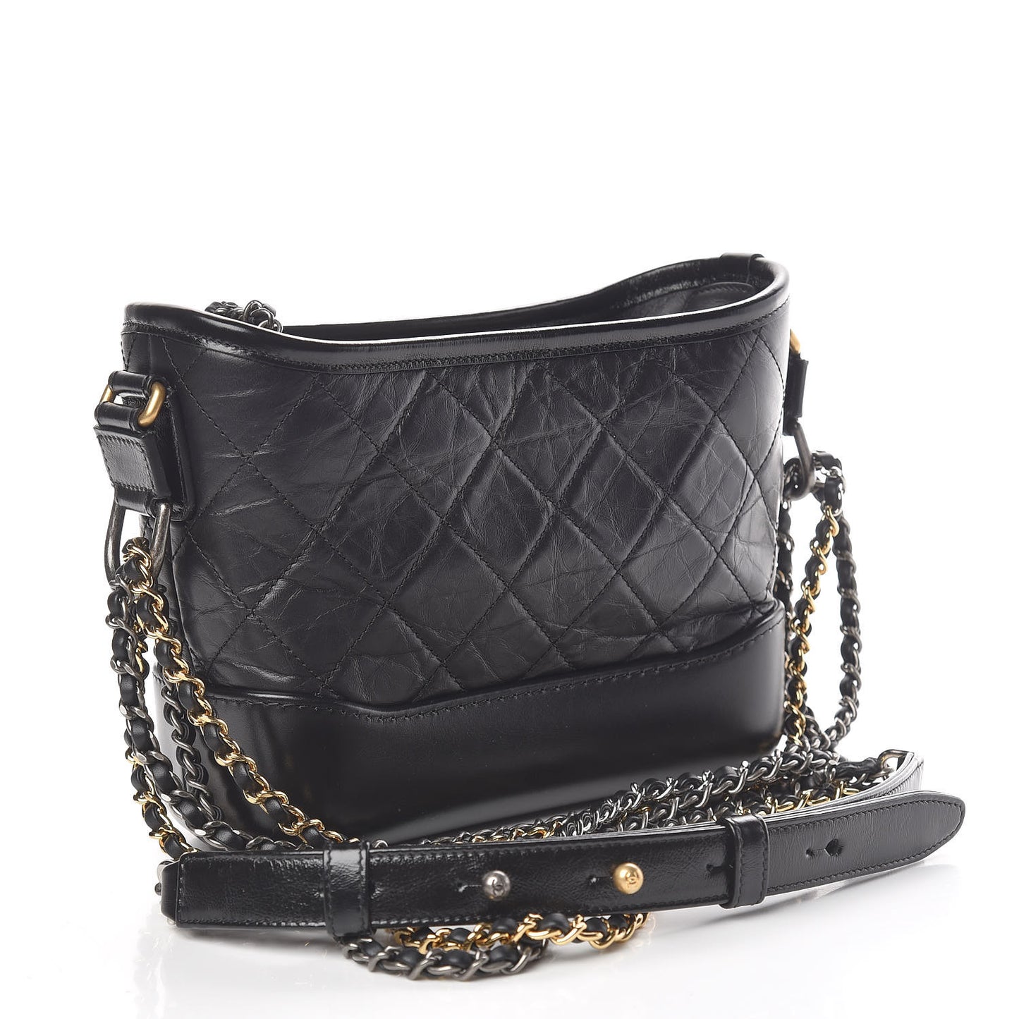 Aged Calfskin Quilted Small Gabrielle Hobo Black