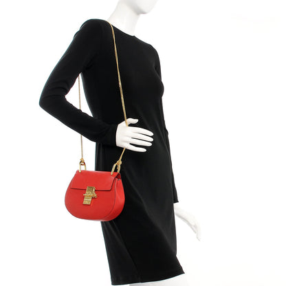 Chloe Grained Lambskin Mini Drew Shoulder Bag Plaid Red 2 of 8