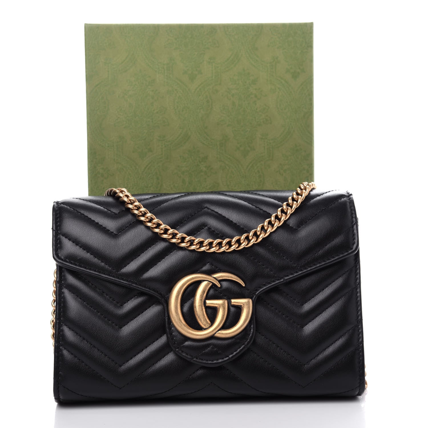 Gucci Calfskin Matelasse GG Marmont Chain Wallet Black 11 of 11