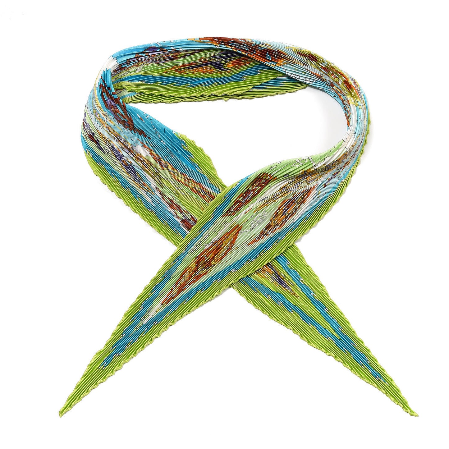 Silk Plisse La Mecanique Des Idees Scarf 90 Vert Anis Turquoise Turquoise Claire