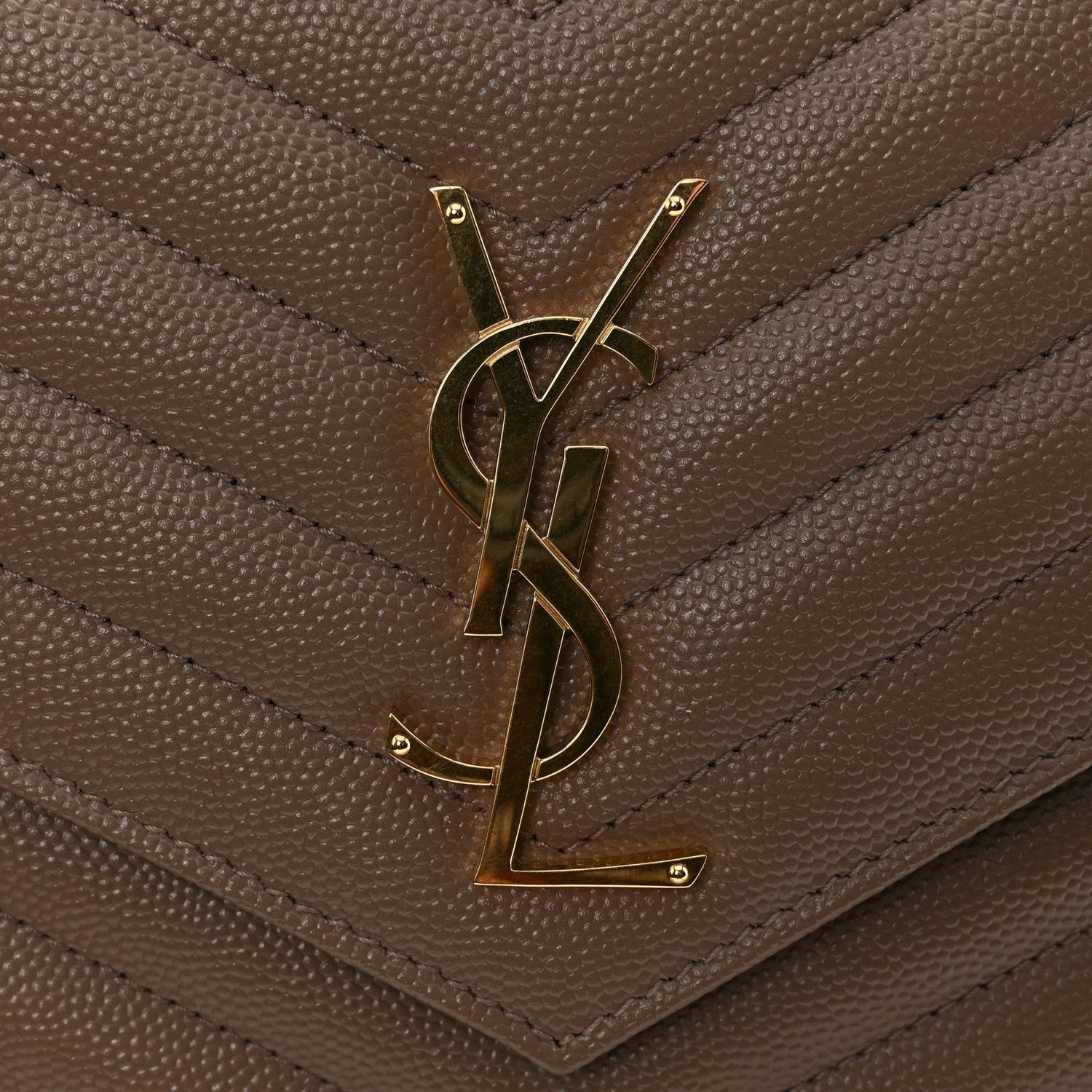 Saint Laurent Grain De Poudre Matelasse Chevron Monogram Chain Wallet Dark Beige 11 of 12