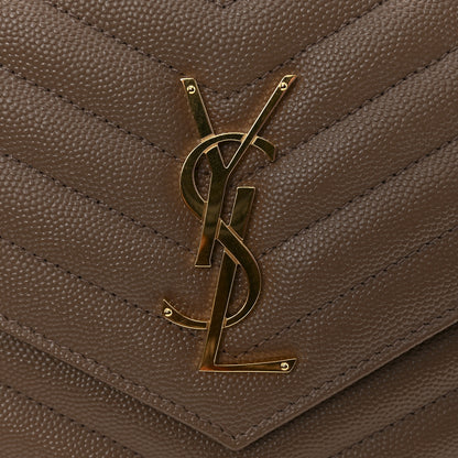 Saint Laurent Grain De Poudre Matelasse Chevron Monogram Chain Wallet Dark Beige 11 of 12