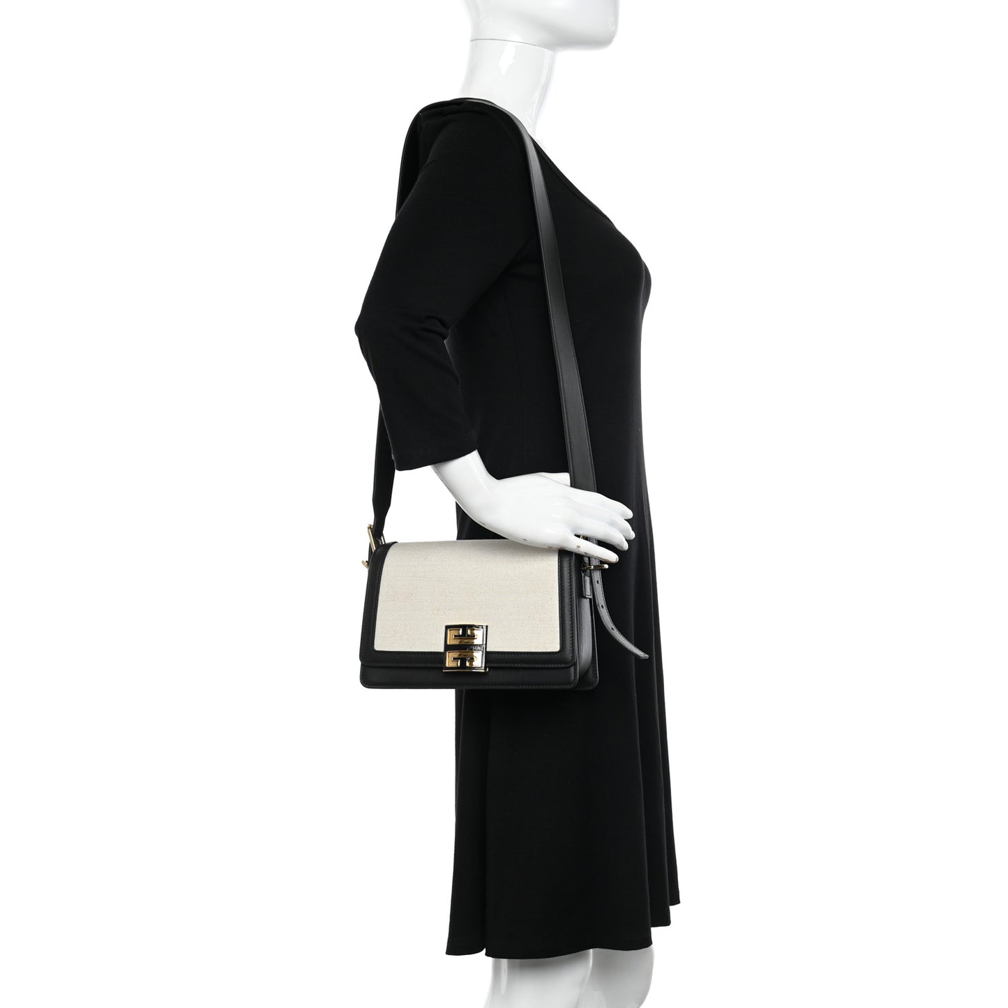 Cotton Canvas Calfskin Medium 4G Crossbody Black Beige
