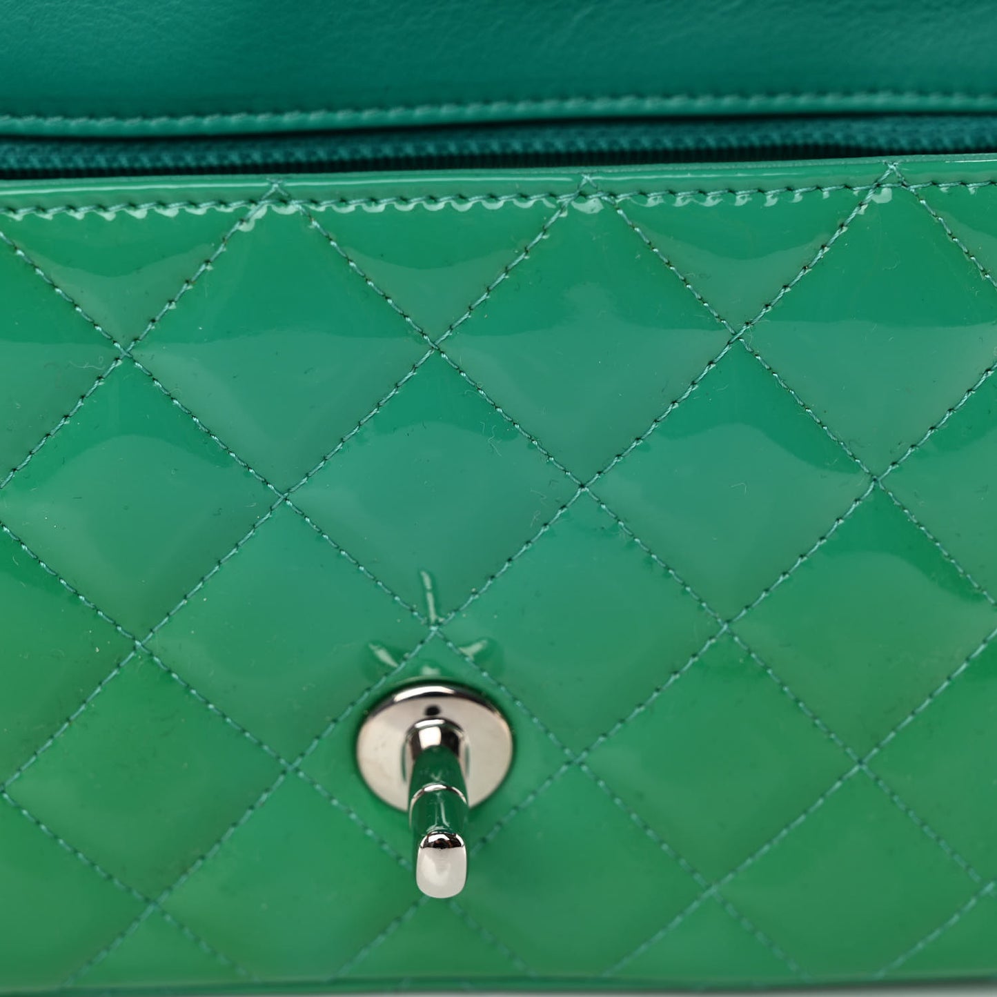 Patent Calfskin Quilted Mini Rectangular Flap Green