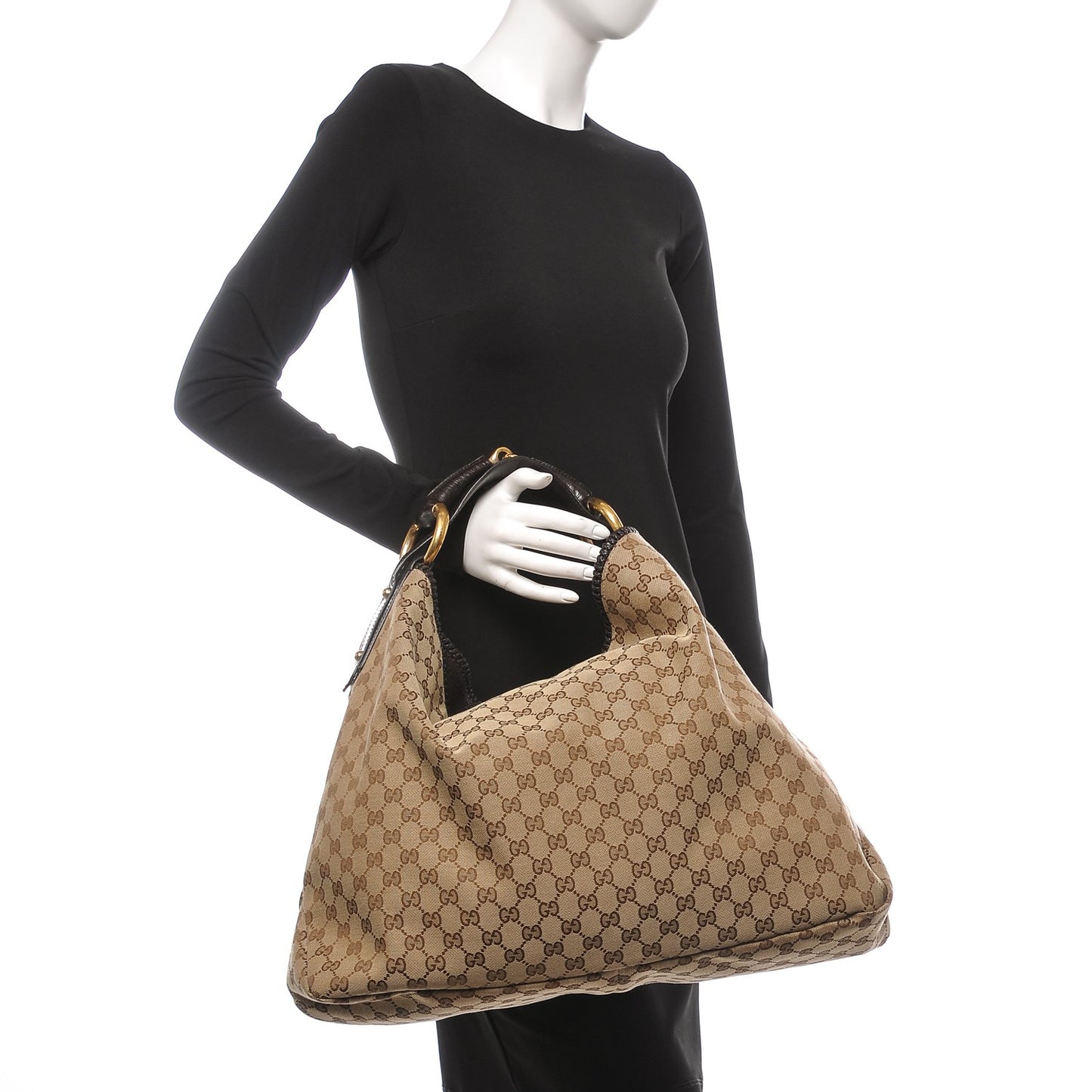 Monogram Large Horsebit Chain Hobo Dark Brown