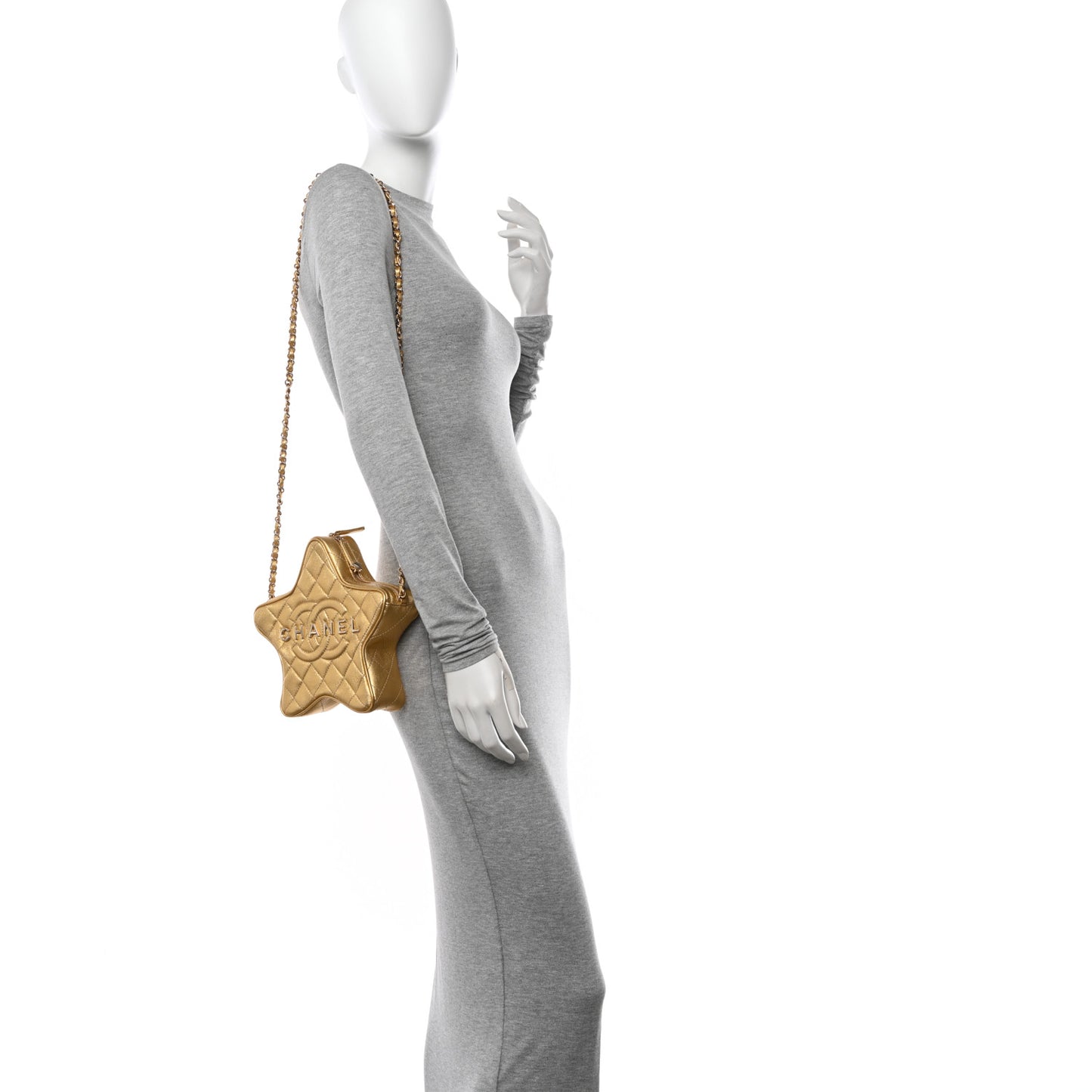 Metallic Lambskin Quilted Walk Of Fame Star Bag Gold
