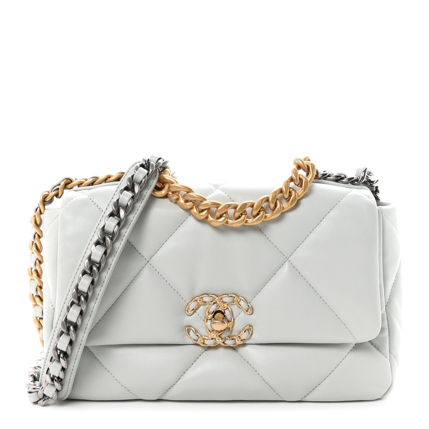 Lambskin Quilted Medium Chanel 19 Flap Light Blue
