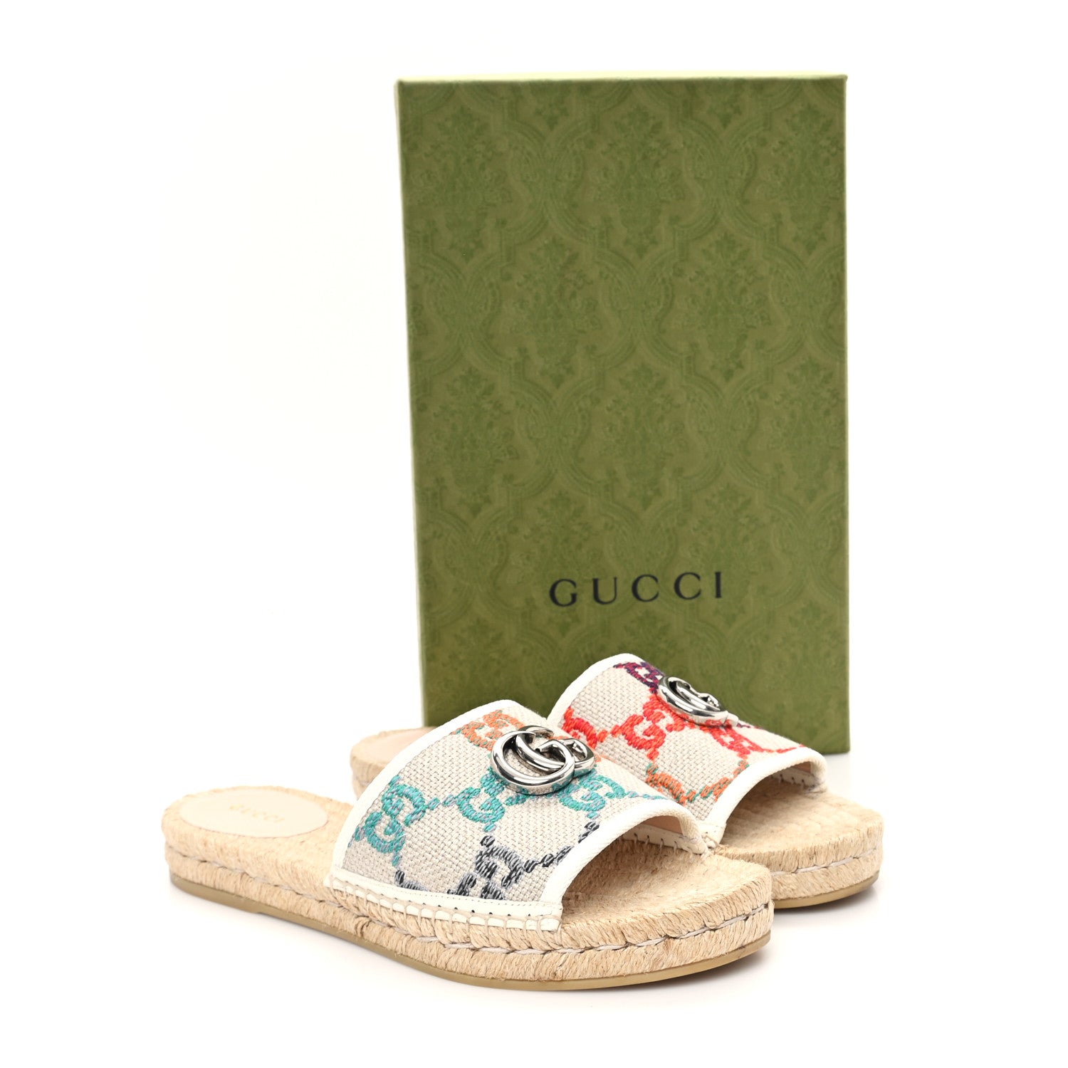 Gucci Linen Psychedelic Mini GG Monogram Slide Sandals 40 Multicolor 10 of 10