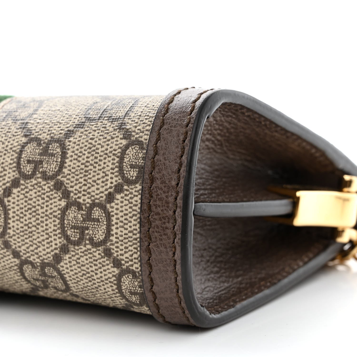 Gucci GG Supreme Monogram Textured Dollar Calfskin Web Mini Ophidia Chain Shoulder Bag Beige Ebony New Acero 10 of 12