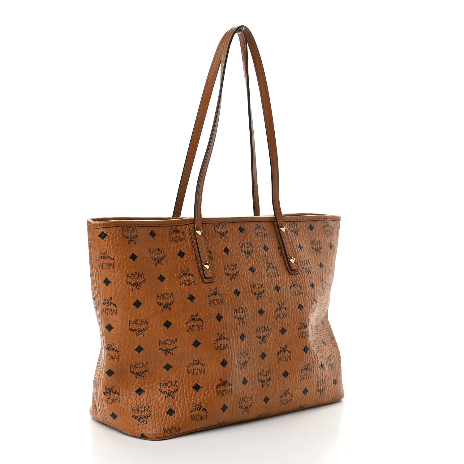MCM Visetos Medium Anya Top Zip Shopper Tote Cognac 3 of 10