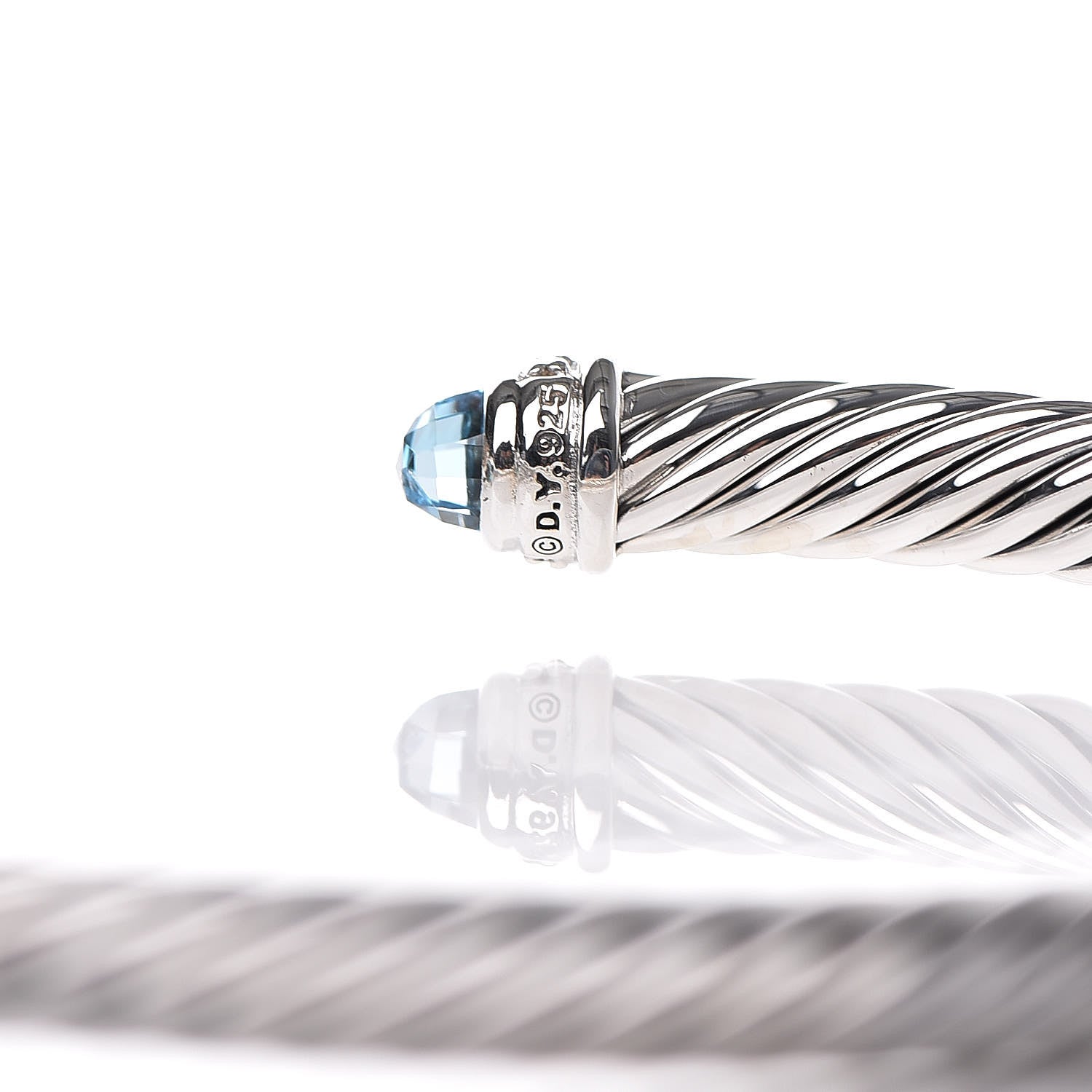 David Yurman Sterling Silver Diamond Blue Topaz 5mm Cable Classics Bracelet 4 of 5