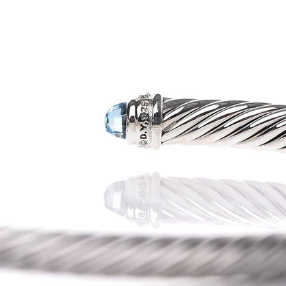 David Yurman Sterling Silver Diamond Blue Topaz 5mm Cable Classics Bracelet 4 of 5