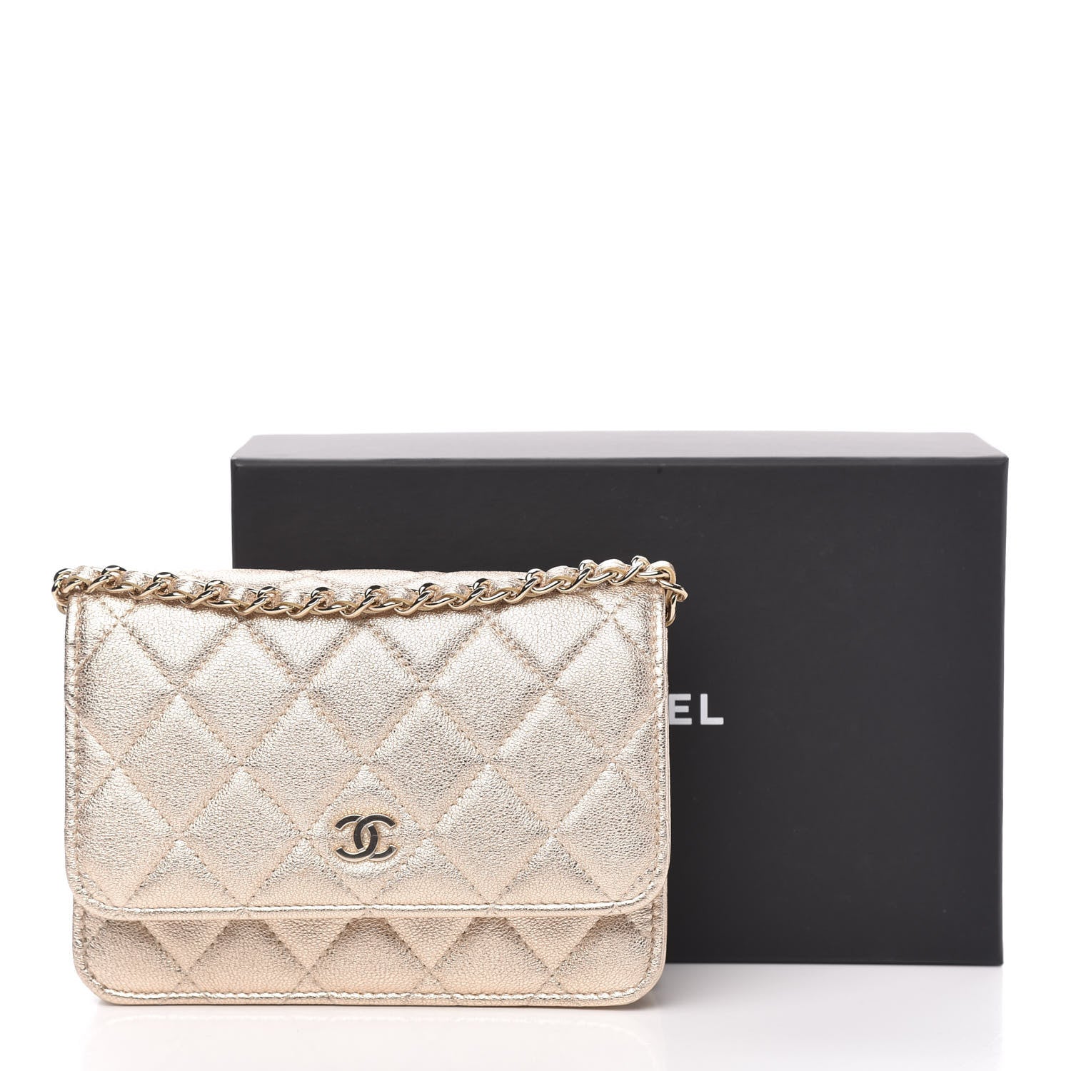 Chanel Metallic Lambskin Quilted Mini Wallet On Chain WOC Gold 10 of 10