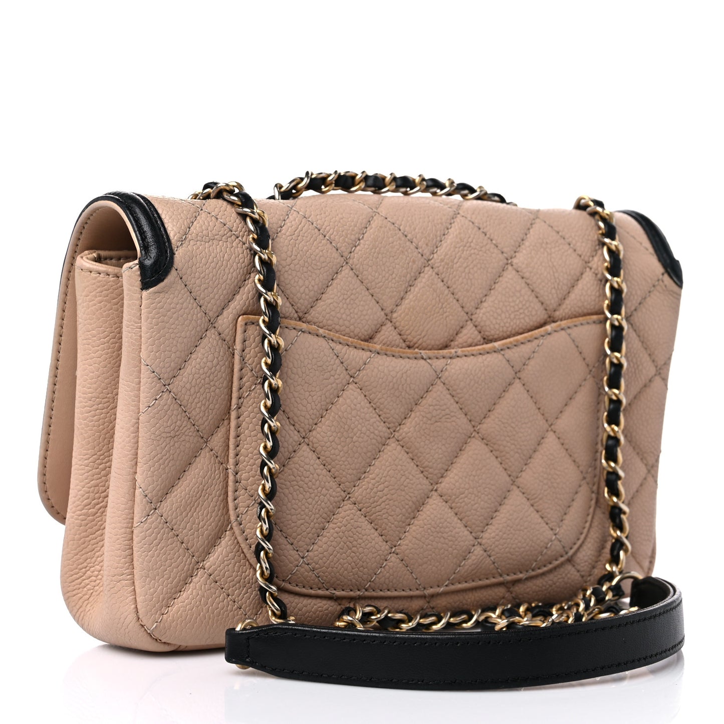 Caviar Quilted Small CC Filigree Flap Beige Black