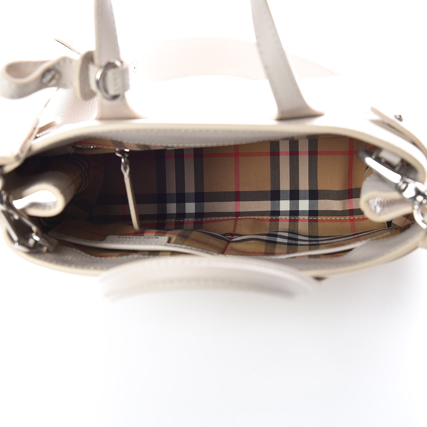 Burberry Grainy Calfskin House Check Small Banner Tote Limestone 5 of 9