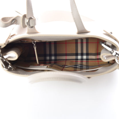 Burberry Grainy Calfskin House Check Small Banner Tote Limestone 5 of 9