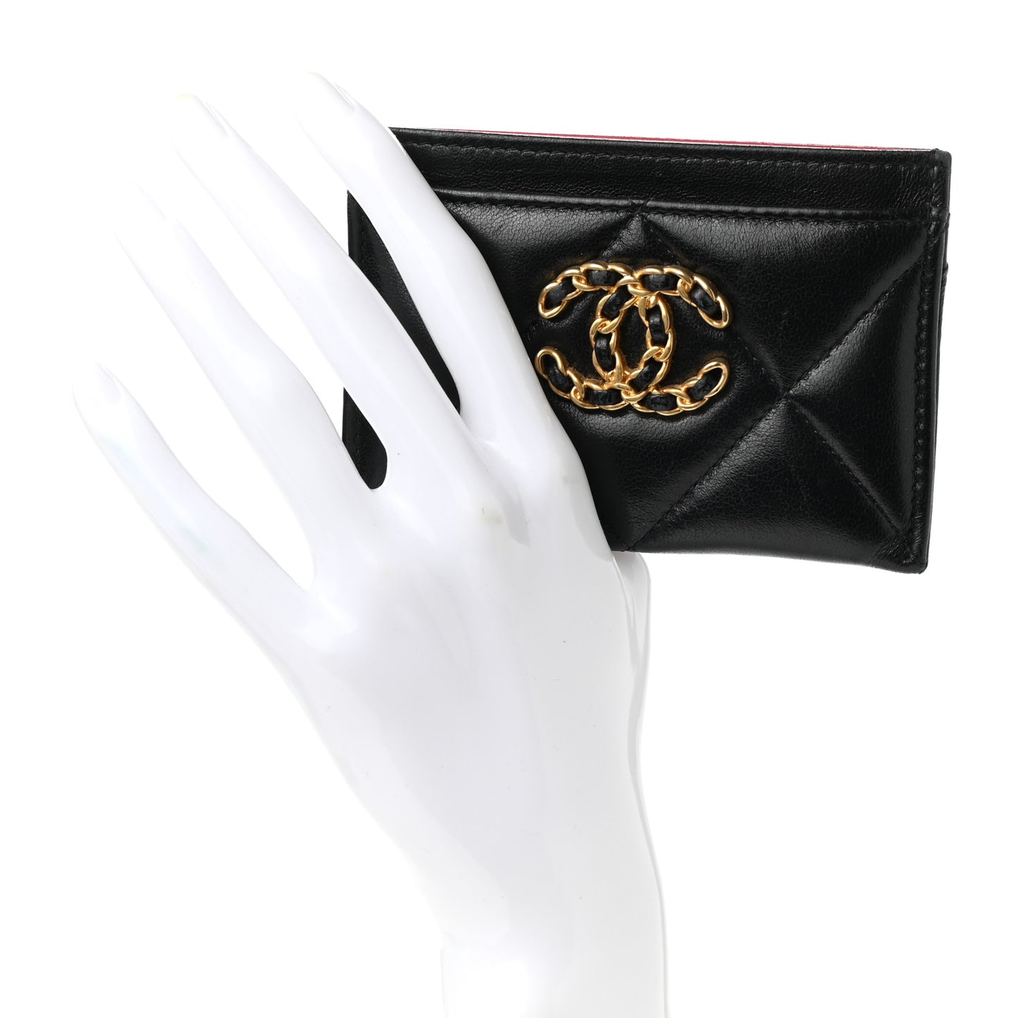 Lambskin Quilted Chanel 19 Card Holder Black