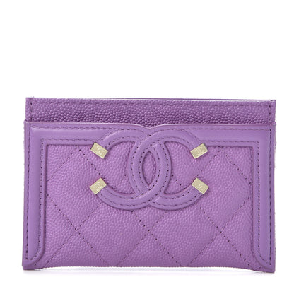 Chanel Caviar Quilted Filigree Card Holder Purple 1 of 10