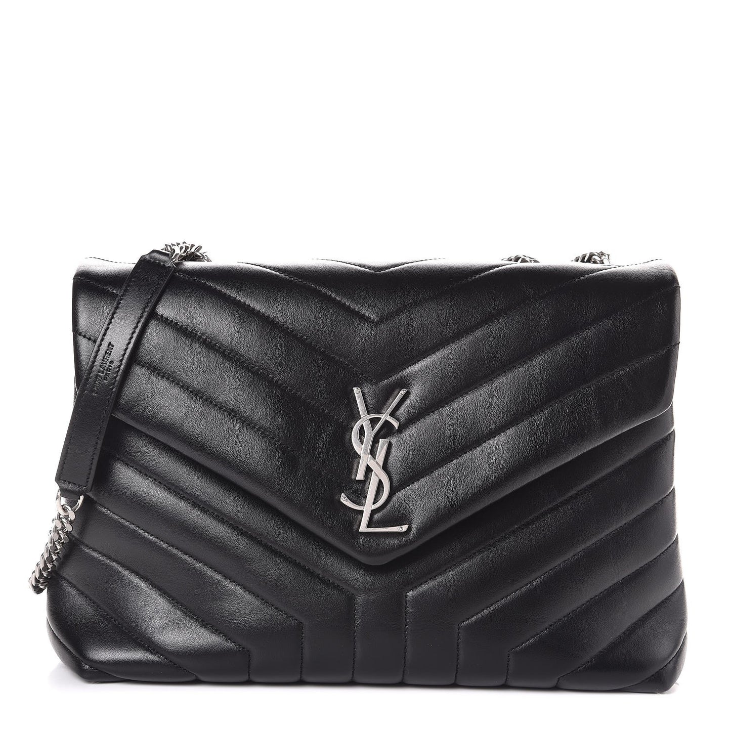 Calfskin Y Quilted Monogram Medium Loulou Chain Satchel Black