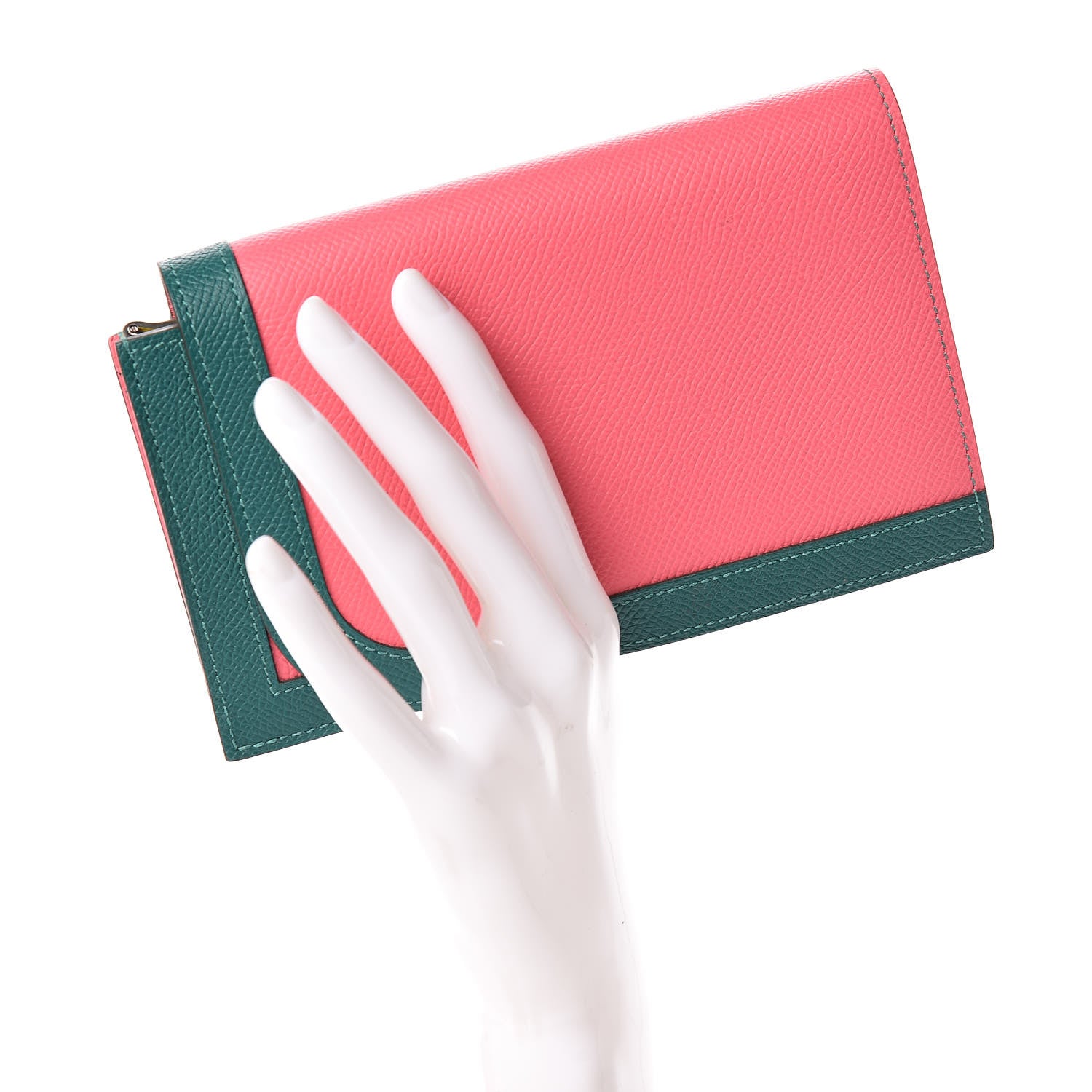 Hermes Epsom Camail Long Wallet Rose Azalee Malachite Lime 2 of 11