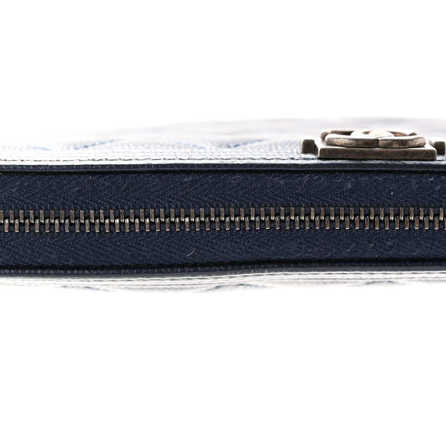 Metallic Caviar Quilted Small Zipped Boy Pouch Navy