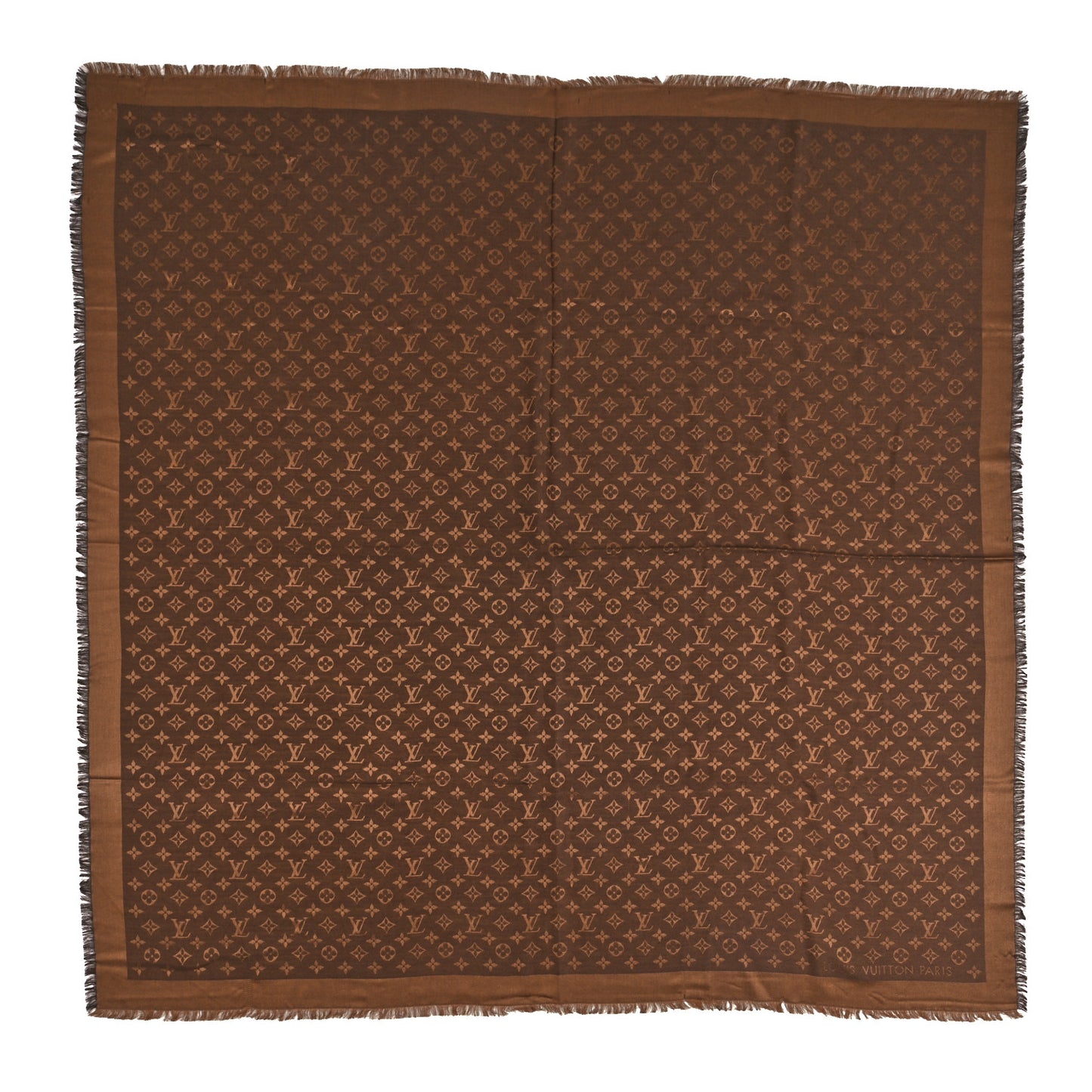 Silk Wool Monogram Denim Shawl Chocolate