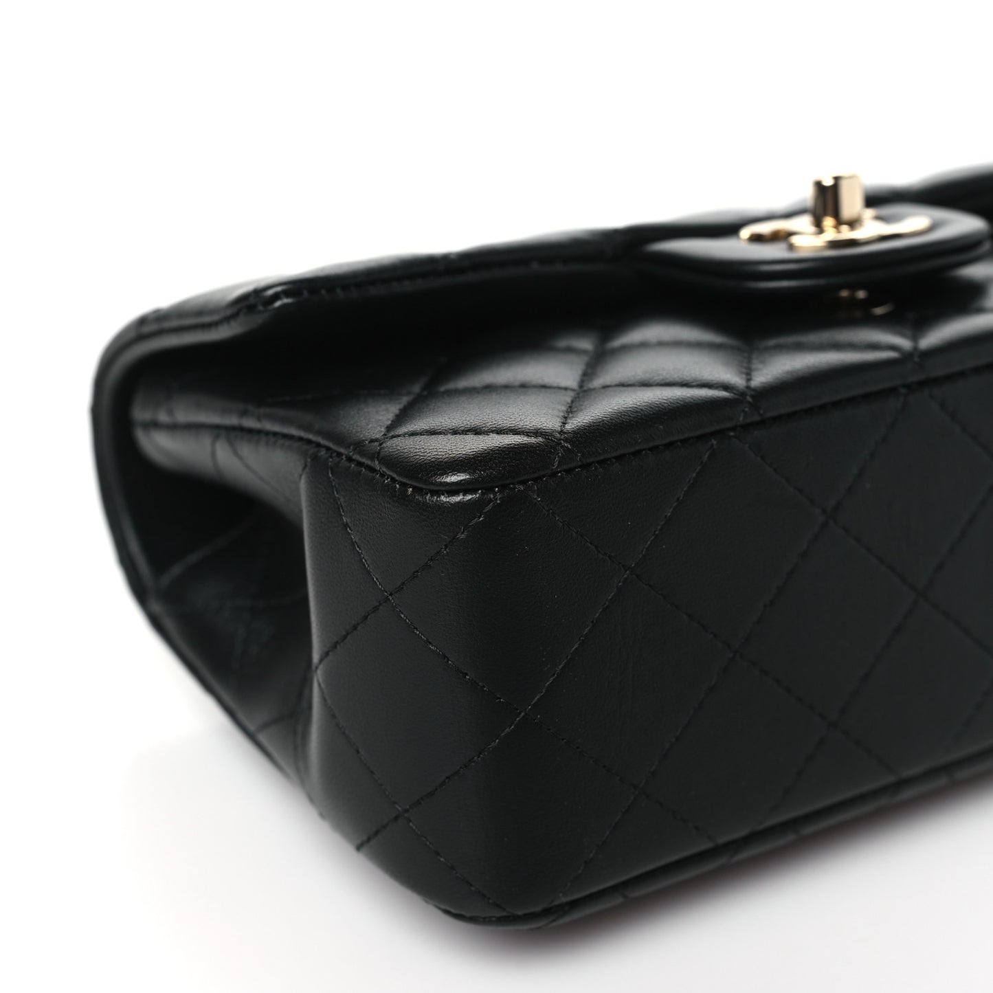 Lambskin Quilted Mini Top Handle Rectangular Flap Black