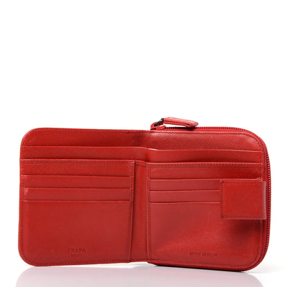 Prada Saffiano Metal Compact Zip Around Wallet Fuoco 6 of 8