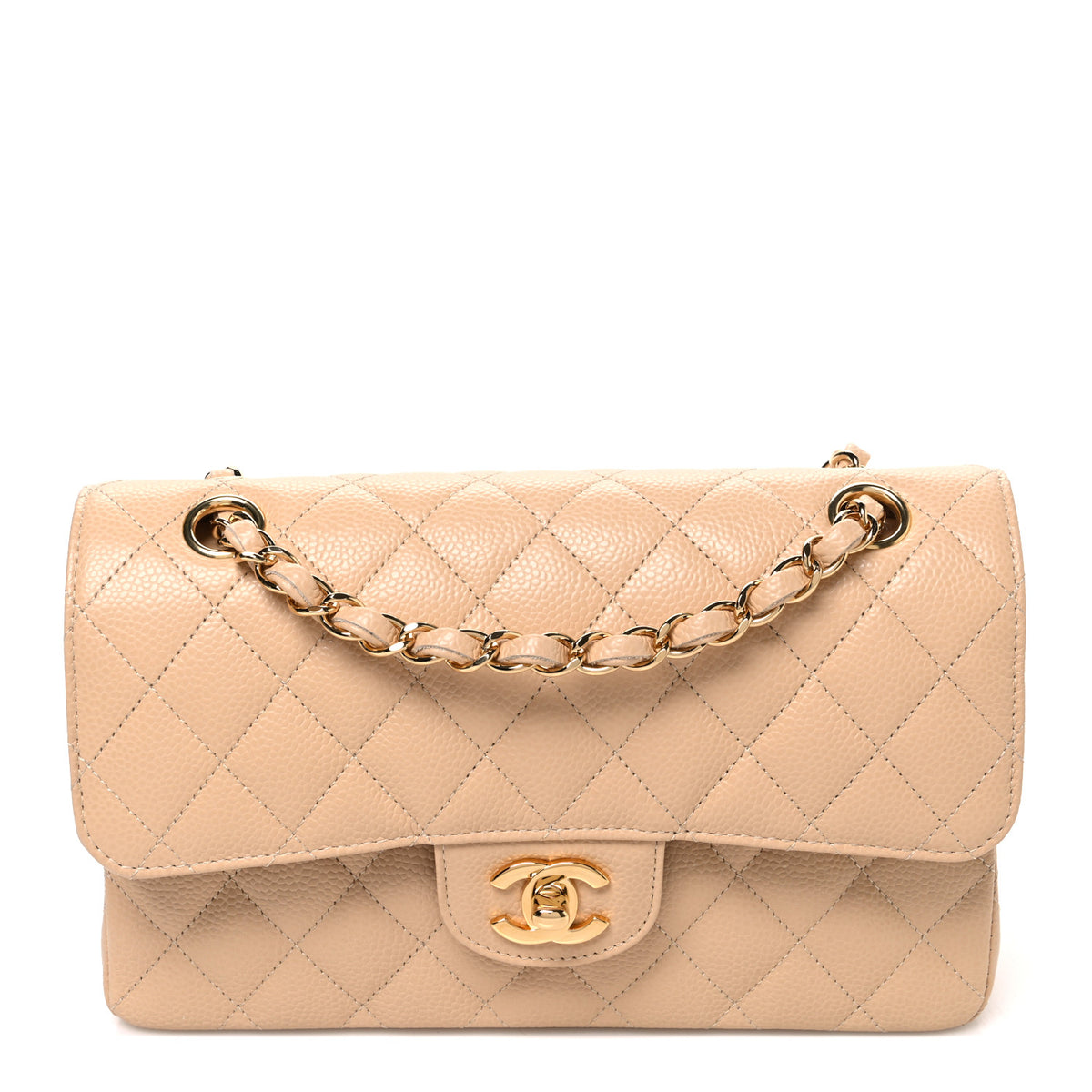 Caviar Quilted Small Double Flap Beige