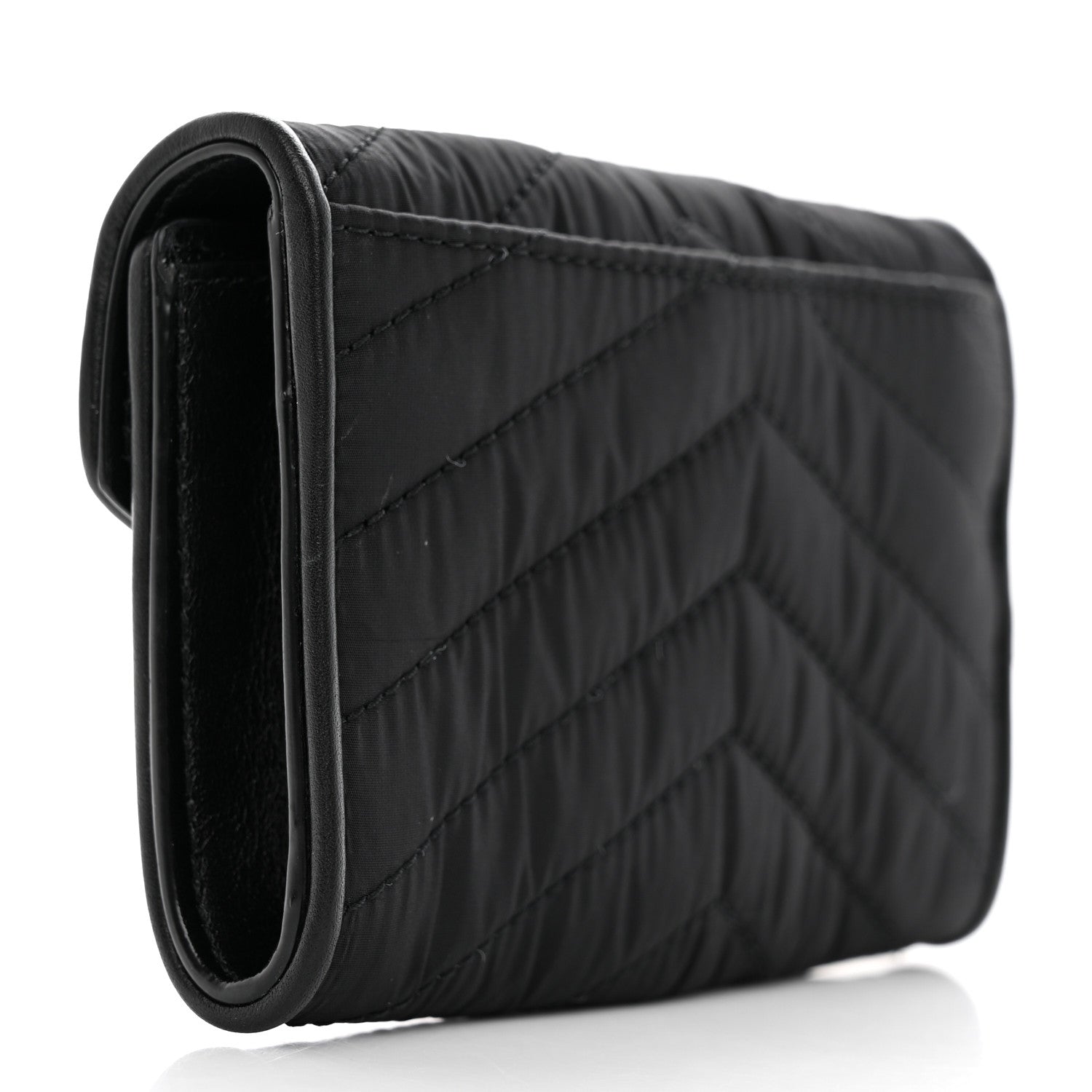 Saint Laurent Calfskin Nylon Matelasse Chevron Small Monogram Envelope Wallet Black 3 of 7